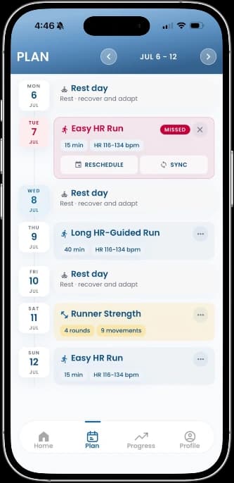 Orka Run Training plan screen